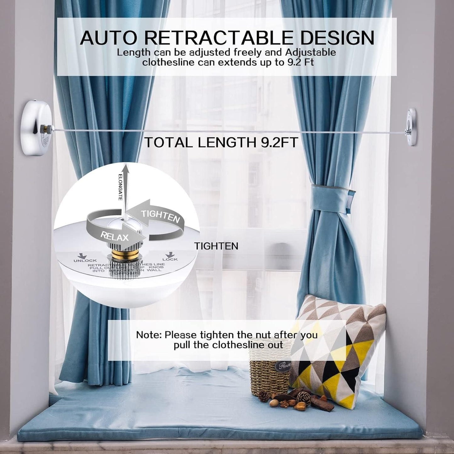 Stainless Steel Retractable Adjustable Clothesline (Pack of 1)
